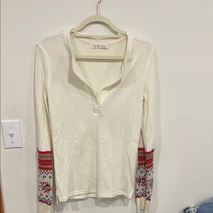 We The Free Cream Button Down Shirt with Red and Black Accents